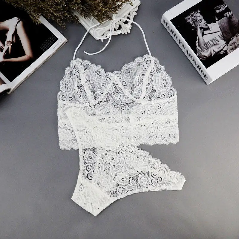 Женский кружевной комплект нижнего белья топ на бретельках + трусики
