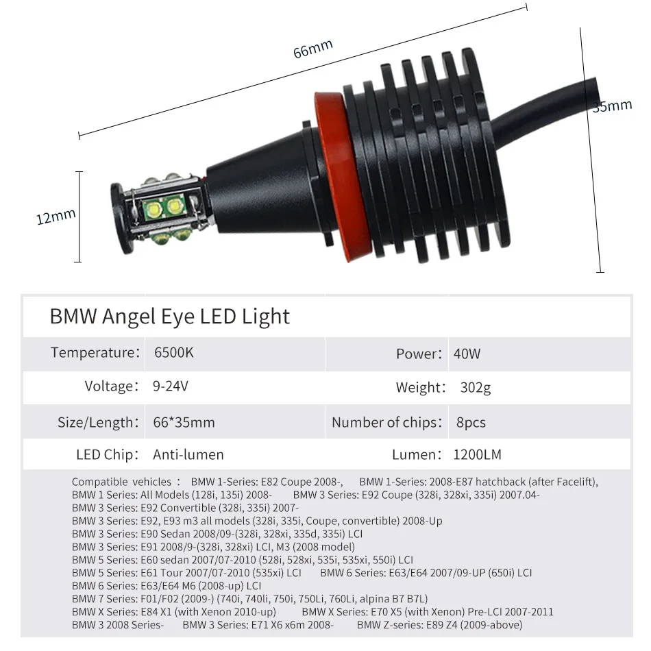 

2pcs Car LED Angel Eyes light Headlight Lamp white Fog lights Headlamps for BMW E82/E87 E91 E92 M3 E93 E60 E61 E63/E64 E70 E71