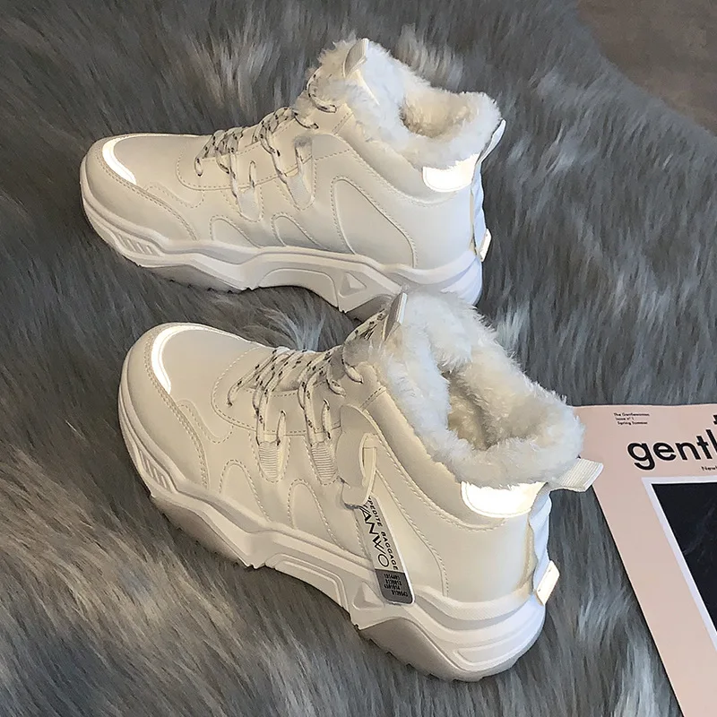 Женские кроссовки на платформе Вулканизированная подошва плюшевые Повседневная