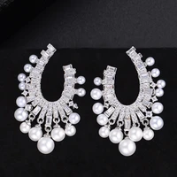 larrauri fashion engagement party jewelry pendientes mujer moda famous imitation pearl cubic zirconiastud earrings for women