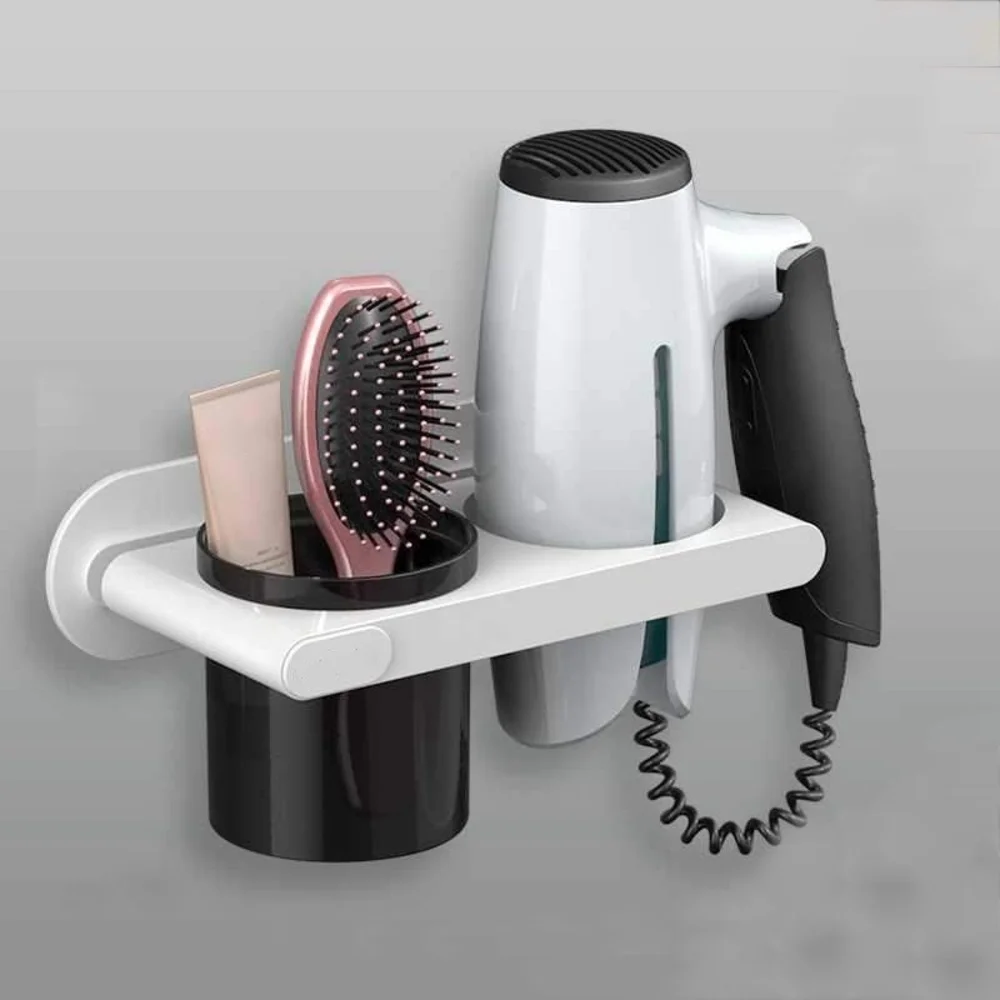 

Wall Mounted Hair Dryer Holder Self-Adhesive Hair Dryer Rack Punch-Free Bathroom Supplies Shelf Organiz L1