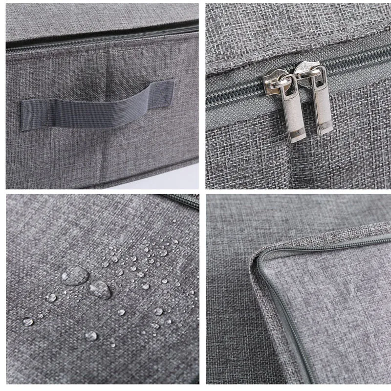 

Bed Quilt Storage Box Waterproof Folding Clothes Storage Bags Solid Color Cotton Linen Storage Case Large Wardrobe Organizer