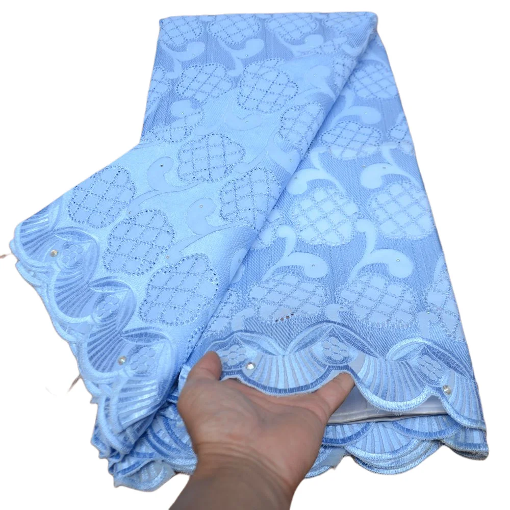 

Sky Blue African Men Lace Fabric Swiss Voile Lace Fabric With Stones Embroidery Voile Dry Lace Materials In Switzerland