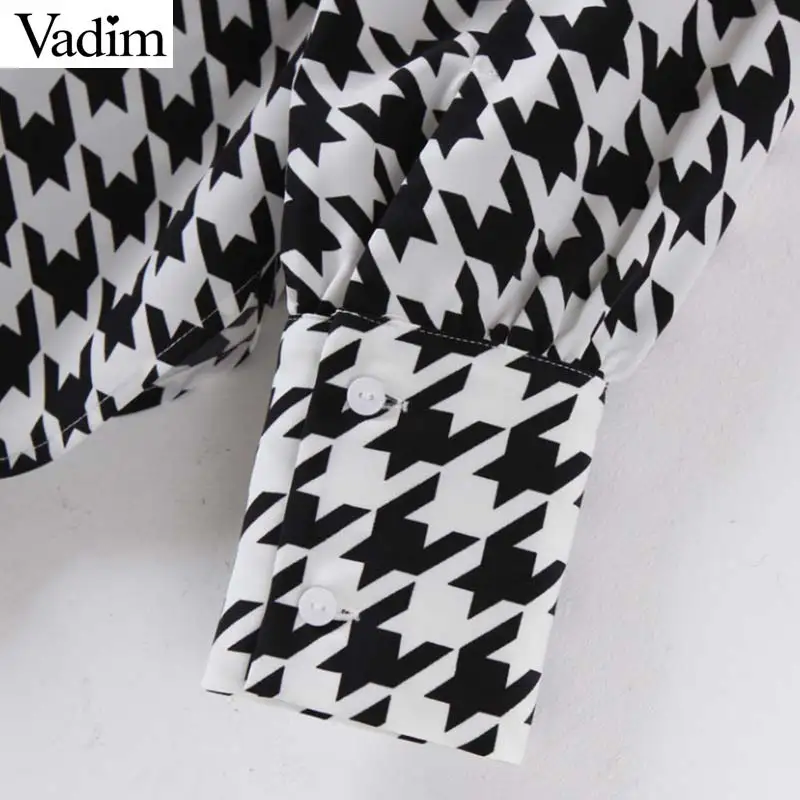 Женское элегантное платье vadim Houndstooth Клетчатая блузка с отложным воротником и