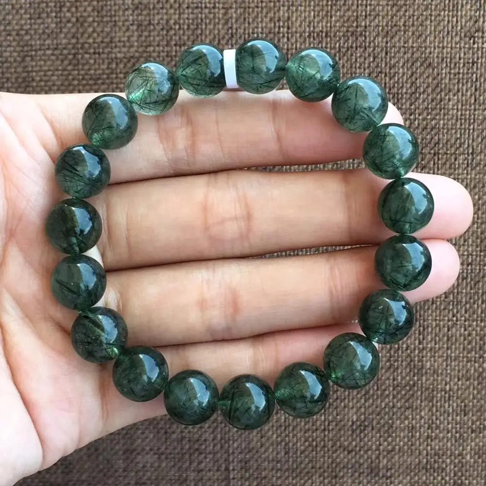 

Certificate 10mm Natural Green Rutilated Bracelet Jewelry For Woman Lady Man Cat Eye Crystal Round Beads Lucky Gemstone AAAAA