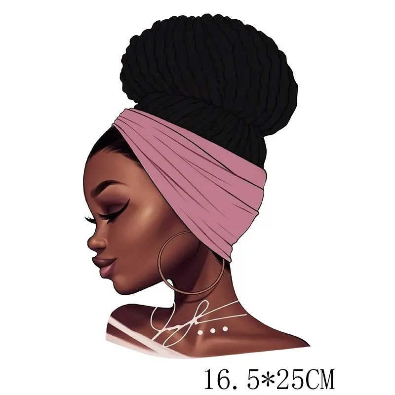 

25x16.5cm Africa Beauty Girl Iron On Patches For DIY Heat Transfer Clothes T-Shirt Thermal Stickers Decoration Printing
