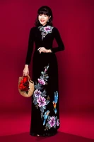 hand-painted painting flowers tailored aodai vietnam clothing cheongsam aodai vietnam dress vietnamese traditional cheongsam