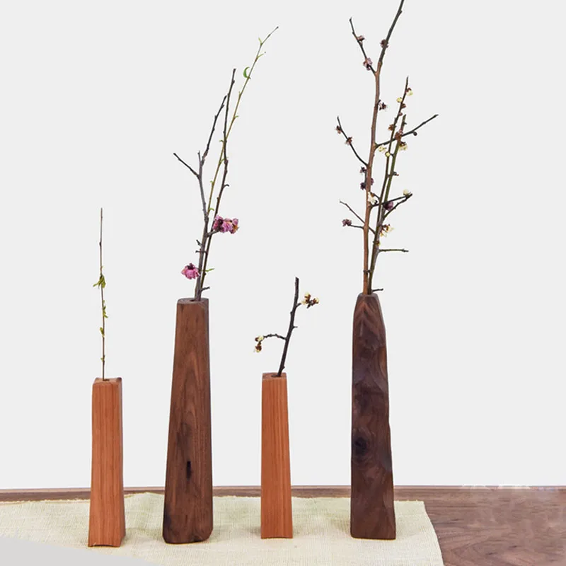 

Vases Solid Wood Vase Simple Restoring Room With Dry Flowers Tabletop Vase Decoration Hand-Made Wooden Vases For Decor вазы