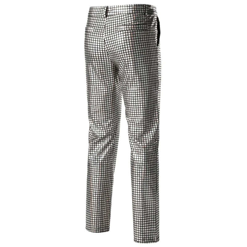 Мужские брюки с блестками в радужную клетку золотистого/серебристого цвета для