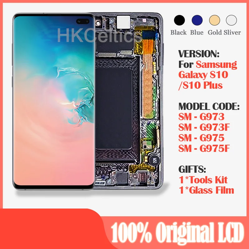 Super Amoled lcd для SAMSUNG Galaxy S10 G973 G973F дисплей S10+ Plus G975 G975F кодирующий преобразователь сенсорного экрана в сборе с рамкой