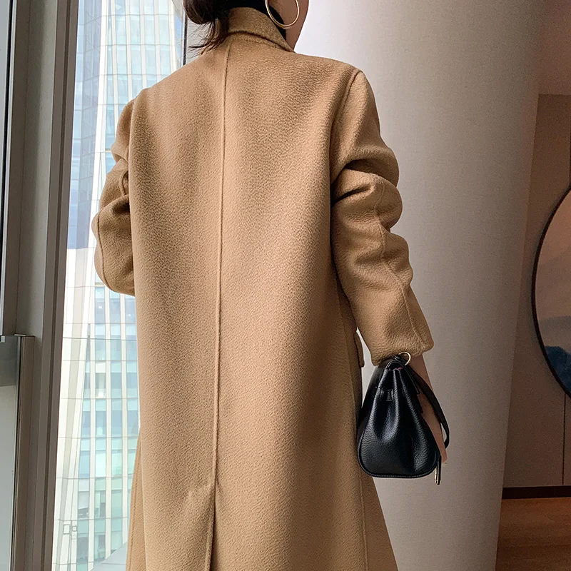 Верхний кашемировый пальто женское двубортное на водяном ряби 100% чистое средней длины.