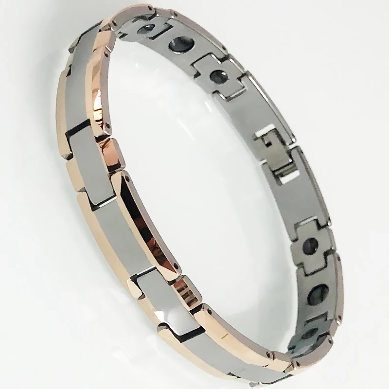 Браслет из вольфрамовой стали под розовое золото для мужчин и женщин магнитный