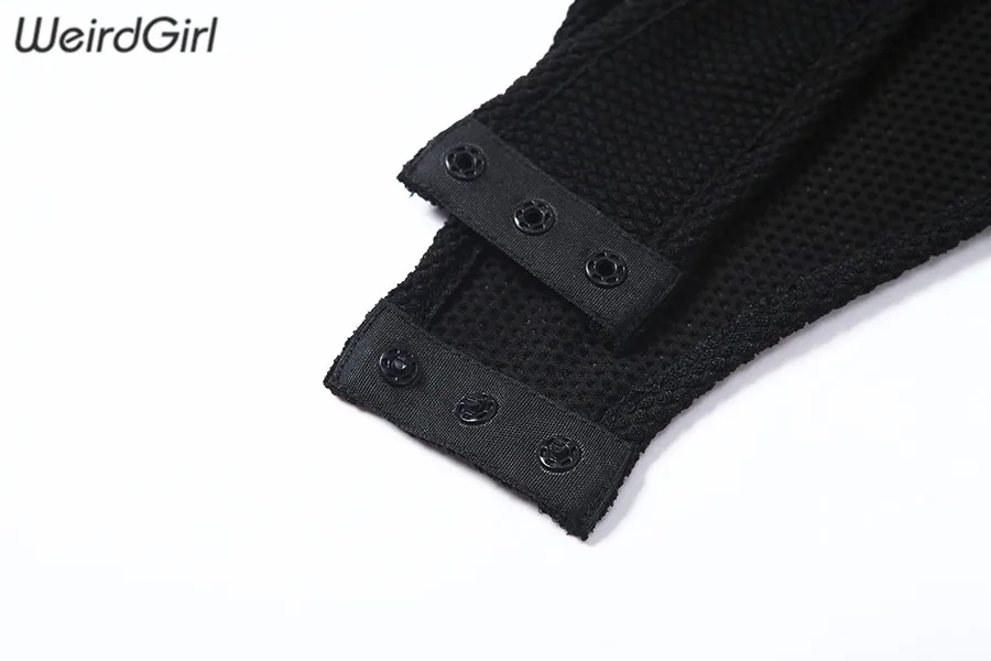 Weirdgirl женское Сетчатое боди с молнией для фитнеса повседневное с буквенным принтом обтягивающий женский эластичный комбинезон с длинными рукавами новая спортивная одежда