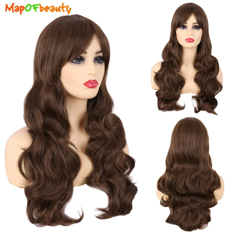 MapofBeauty длинные волнистые парики для косплея белый фиолетовый розовый красный