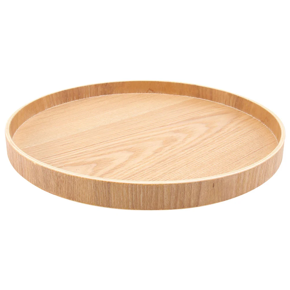 

1Pc Wood Tray Round Shape Tray Fruit Plate Cup Plate Service Plate (Light Brown)