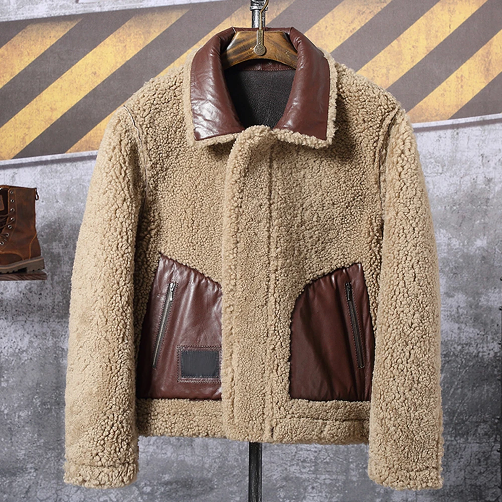 Шуба для мужчин из овечьей шерсти, черная куртка B3 "Бомбер", короткая кожа, новые зимние пальто с мехом.