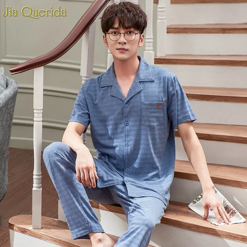 Пижама мужская хлопковая с длинным рукавом роскошная Домашняя одежда пижама