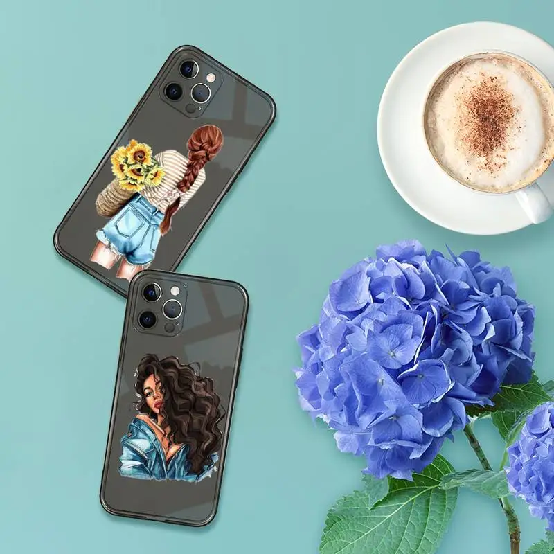 

VOGUE Christmas Princess Girl Female Phone Case For iPhone 12 11 8 7 se 2020 pro X XS XR MAX Plus Black Transparent Cover