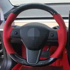 Ручная сшивка мягкий черный углеродное волокно перчатки из натуральной кожи чехол рулевого колеса автомобиля для Tesla модель 3 2017-2020