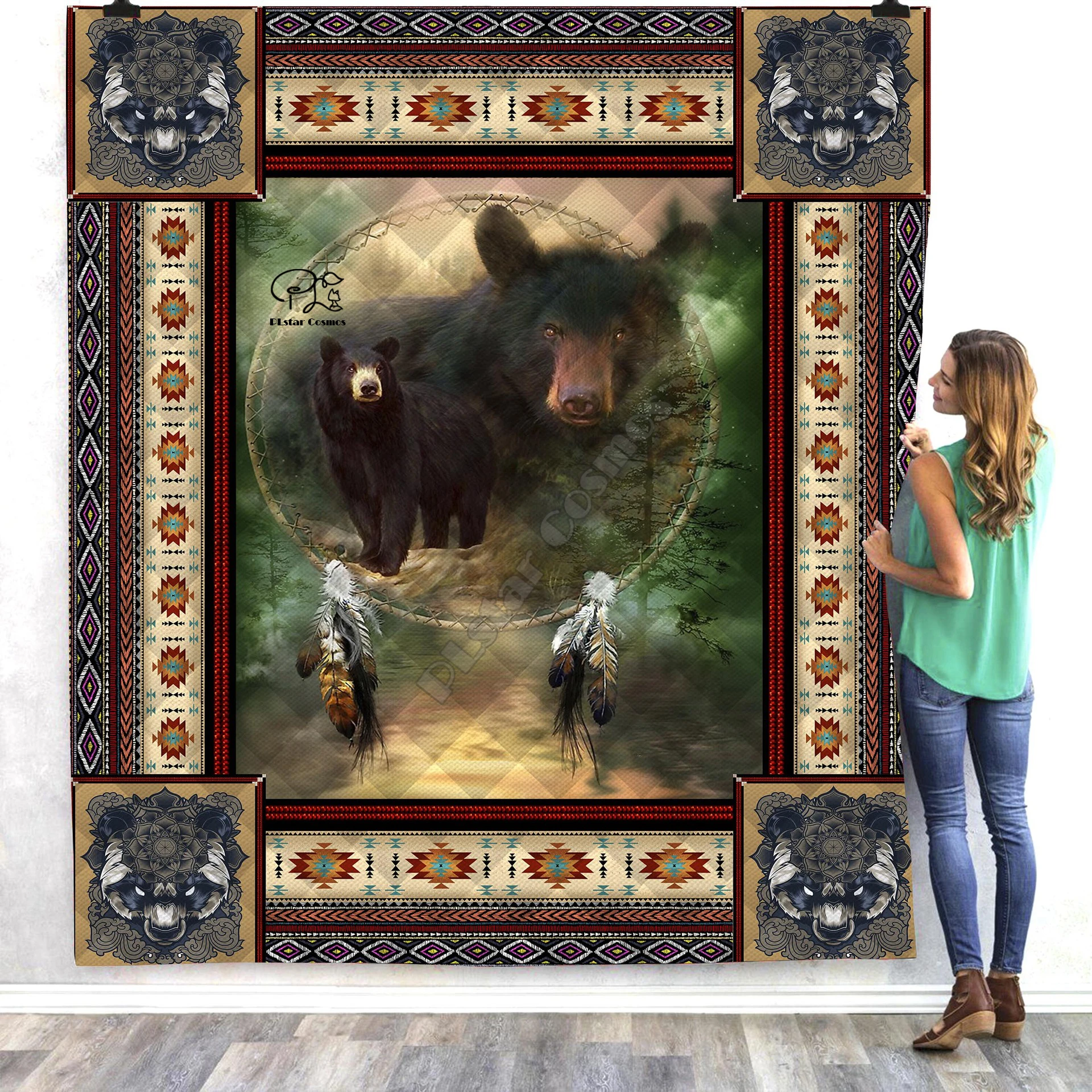 Черное Оригинальное индийское 3d одеяло с татуировкой в виде медведя викингов