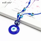 Плетеная веревка от сглаза, длинная цепочка, ожерелье с синей искусственной круглой подвеской, Модная бижутерия для женщин, девушек, мужчин, NB206