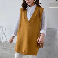 2021 spring new v neck solid color seelveless knit sweater streetwear fashion loose wild outgoing vest female