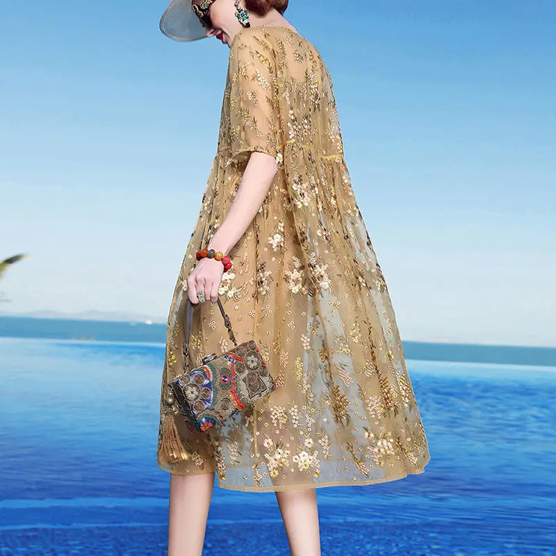 

Женское винтажное платье из двух предметов, элегантное Сетчатое кружевное платье с цветочной вышивкой, 4xl, A51, весна-лето 2021