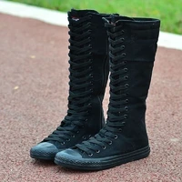 ladies boots fashion canvas knee high boots side zipper ladies lace up flat boots dance shoes women shoes