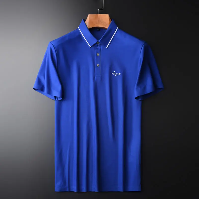 

Fine pearl mesh fabric men's press printing Lapel short sleeve T-shirt summer new breathable polo men's shirt