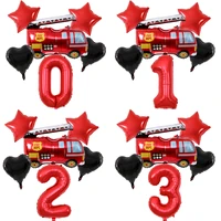 32inch 6pcs red digital fireman foil number balloons set happy birthday party decorations fire truck baby shower party globos