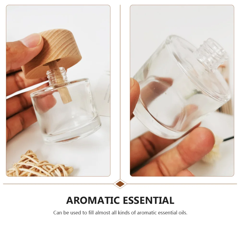 

1PC 60ml Essential Oil Diffuser Bottle Wooden Cover Cylindrical Aroma Bottle