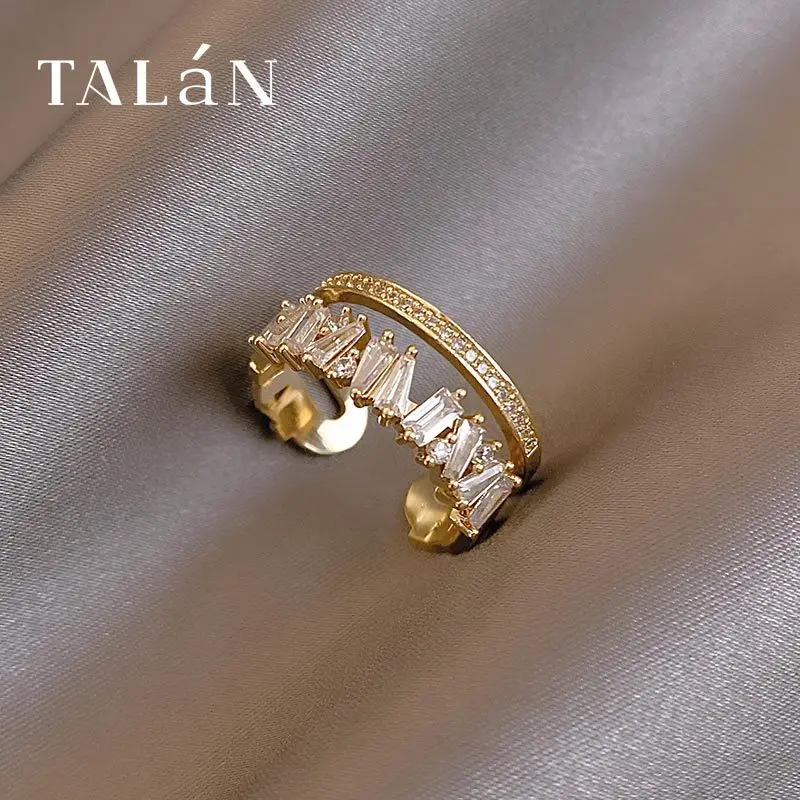 

New Luxury Zircon Gold Double Student Opening Rings For Woman Fashion Gothic Finger Wedding Party Girls Sexy Jewelry