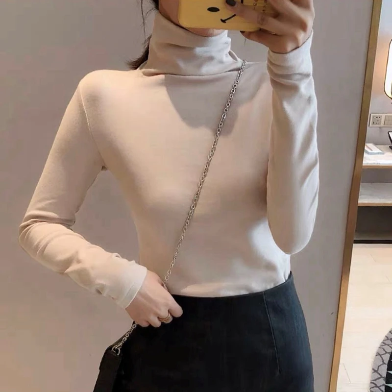 

Winter Autumn Turtleneck Long Sleeve Bottoming Shirt Women's Knitted High Collar Casual Slim Pullover