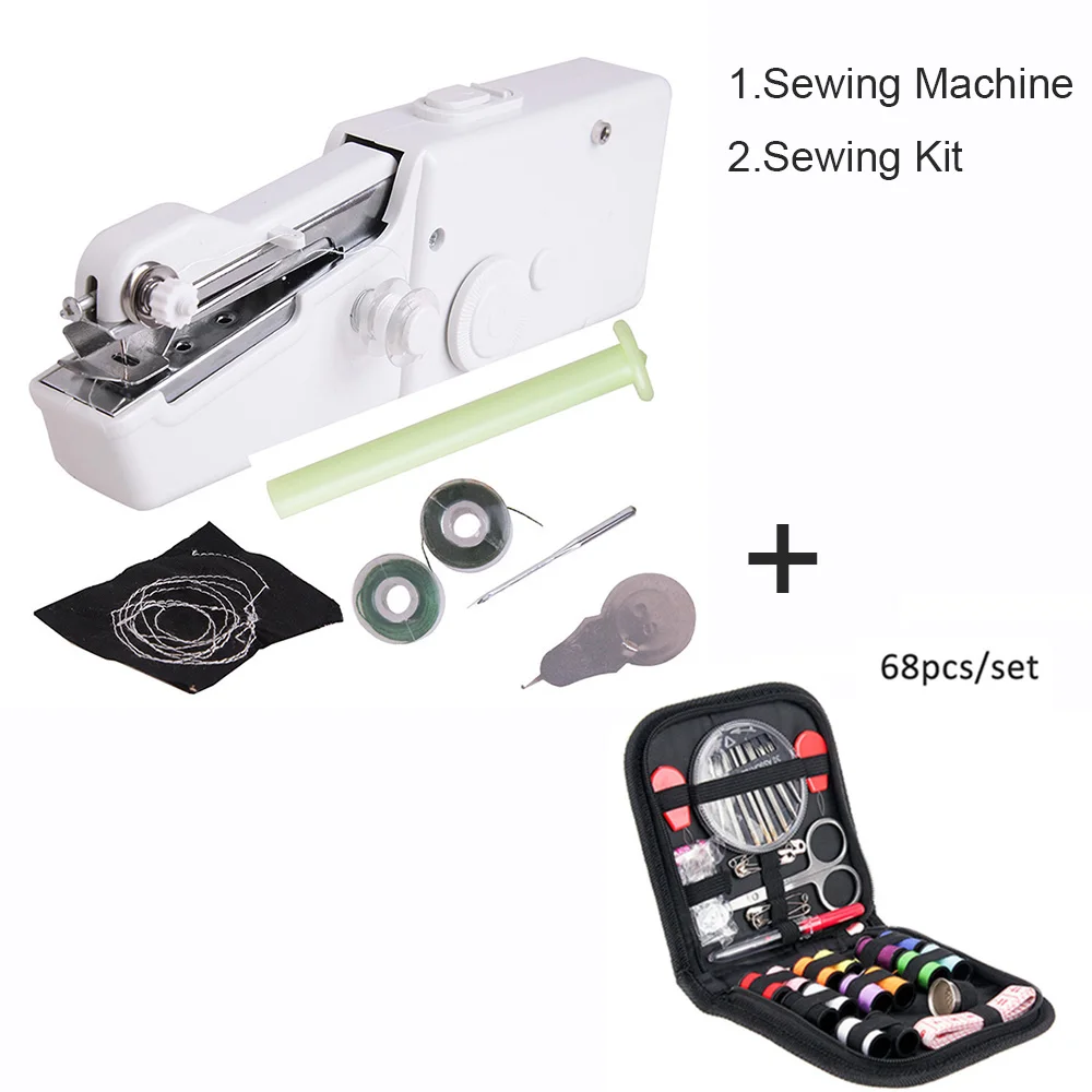 machine with Needle Anpro Мини Портативная швейная машина ручная бытовая электрическая стежка инструмент Беспроводная Одежда Ткани Путешествия строчка машина - Цвет: machine with Needle