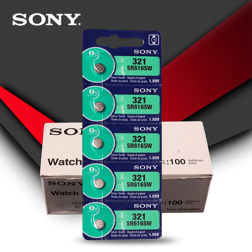 50 шт. Sony 100% оригинальный 321 SR616SW 1 55 в серебряный оксид часовая батарейка сделано