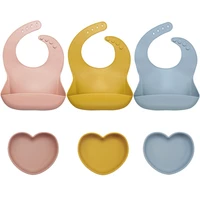 4pcs1set silicone baby feeding solid food platetableware waterproof baby bibs learning suction bowl set spoon dining appliance