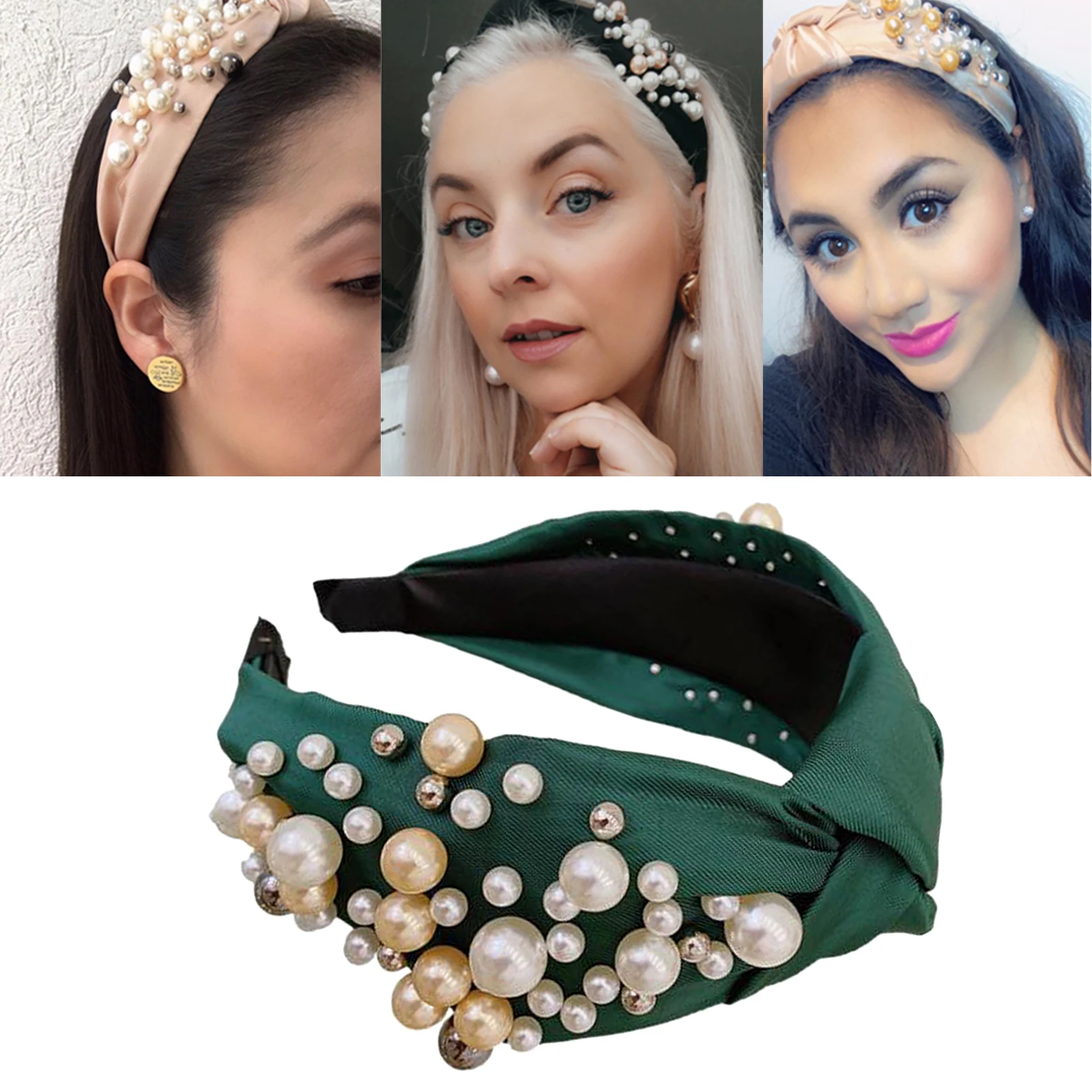 Женские ободки с жемчужинами Широкий ободок для волос узлом Тюрбан Повязка на
