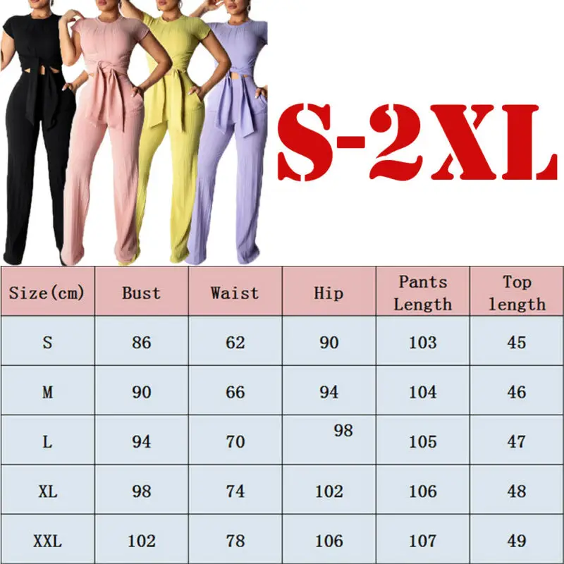 

Women 2 Pieces Set Ladies Bodycon Crop Top+Long Pants Cut Out Jumpsuit Romper Bodycon stretch