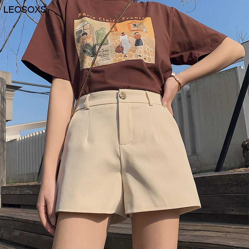 

2021 New Summer Women's Clothing Wear All-match Black High Waist Loose Loose Thin Casual Elastic A-line Suit Shorts Women