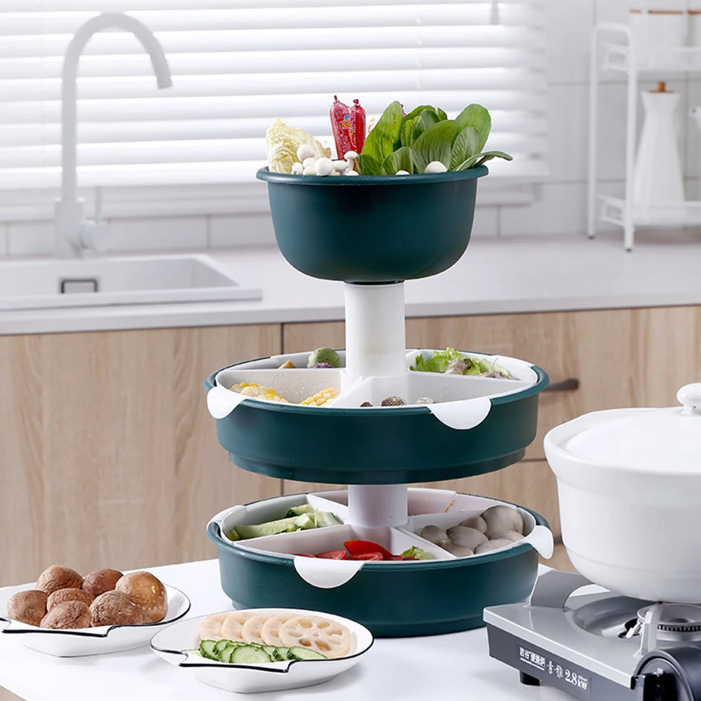 

Christmas Rotating Fruit Drain Basket Three-tiered Rotating Drain Basket Strainer Plastic Vegetable Basket Candy Storage Platter