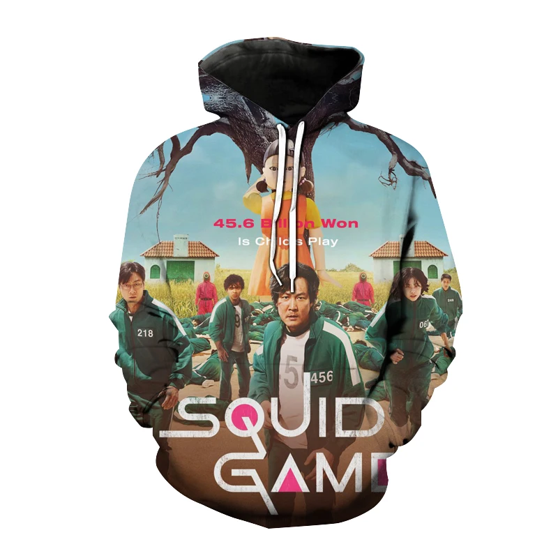 

Модные корейские толстовки с принтом игры кальмар, мужские и женские свитшоты, пуловеры в стиле Харадзюку, уличная одежда в стиле Kpop для мал...