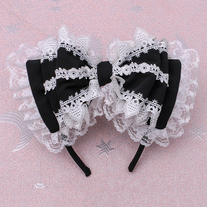 

Japanese Kawaii Lace Hair Band Women Girl Lolita Bow Headband Hair Clip Women Girls Anime Loli Headwear Opaska Do Wlosow