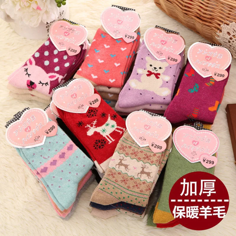 Children Socks Wool Sock Autumn Winter Warmth Little Bear Deer Dot Love Thickening For Women 10pair/lot