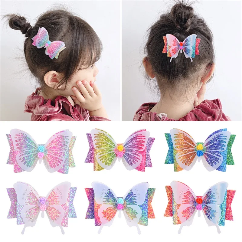 

3.5 Inch Butterfly Hairgrips Glitter Hair Bows with Clip BlingBling Bow Hair Clip Baby Bowknot Hairpins Girls Hair Accessories