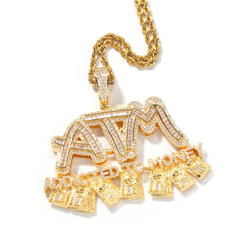 

Iced Out Cubic Zircon ATM Pendant Addicted to Money Necklace Gold Silver Plated Micro Paved Cubic Zircon Mens Hip Hop Jewelry