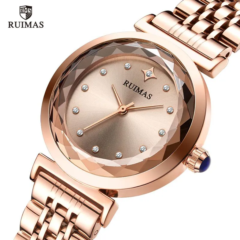 

RUIMAS роскошные хрустальные часы для женщин водонепроницаемый браслет из розового золота кварцевые наручные часы для леди лучший бренд часы ...