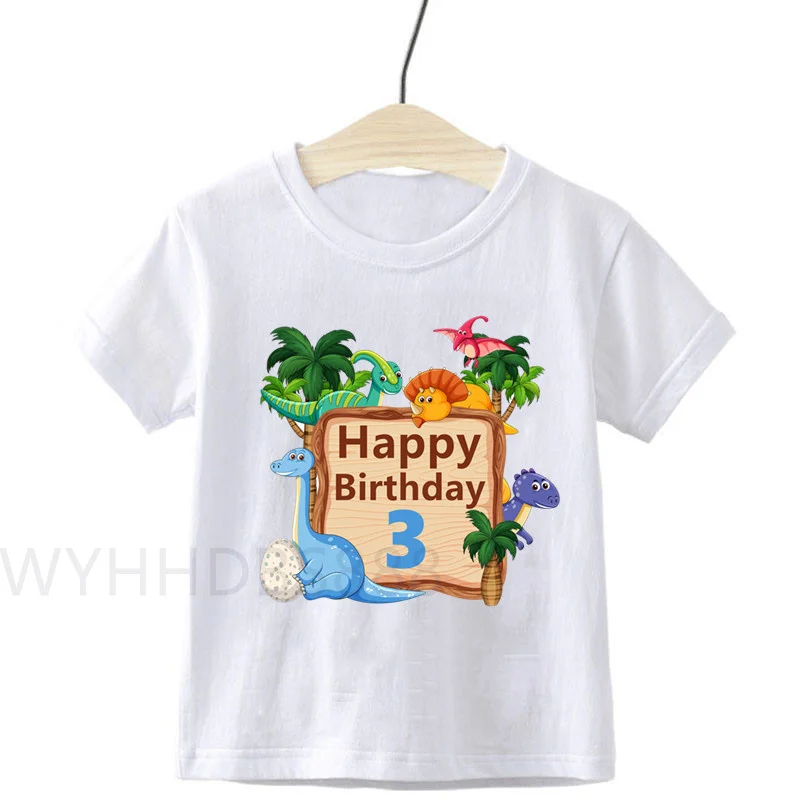 

Kids Dinosaur Shirt Cute Little Dinosaur Print New Summer T-Shirt Happy Birthday T Shirt Number T Shirt Dinosaur Number T Shirt