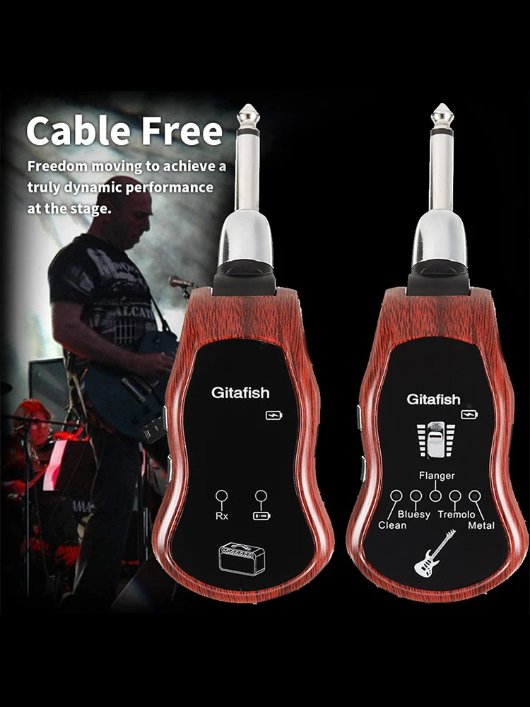 

Guitar Wireless Transmitter,K380C Rechargeable 5 Effects Wireless Transmitter Receiver Set For Electric Guitar Accessories