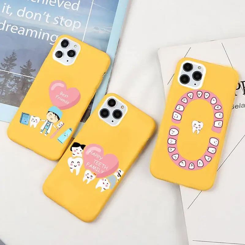 

Tooth Dentist Phone Case For IPhone 6 6s 7 8 Plus X Xs Xr Xsmax 11 12 Pro Promax 12mini Candy Yellow Silicone Cover