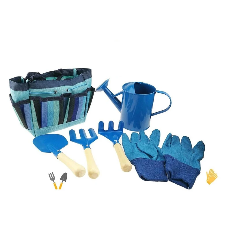 

Набор садовых инструментов для детей включает в себя Лейка перчатки совок грабли вилка и сумкой для переноски в качестве подарка для мальчи...